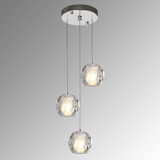 3 Lights Pendant Lighting, Kitchen Chrome Pendant Lights, Bubble Crystal Pendant Island Light Fixture, Modern Cluster Pendant Hanging Light for Dining Room