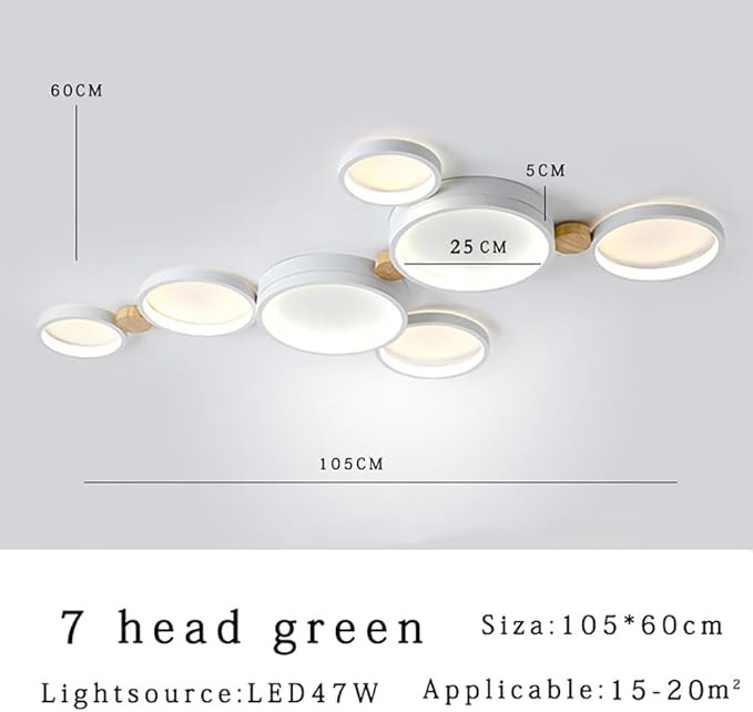 7-Lights LED Ceiling Light Fixture,Modern 42 Inch Ceiling Lights Flush Mount Wooden 47W Dimmable Chandelier for Living Room Bedroom Kitchen,3000K/4000K/6000K Temperatures Selectable White