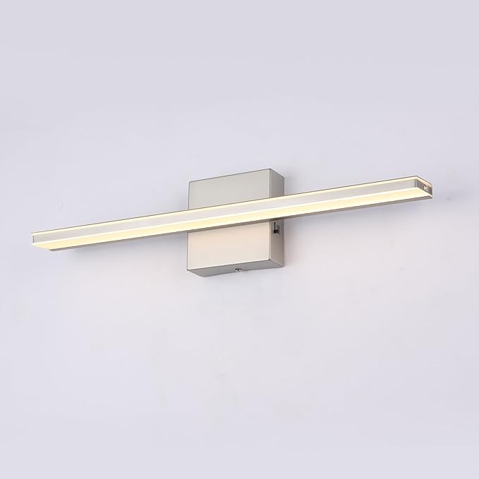 16W LED Vanity Light Bar, 19.6-Inch Brushed Nickel Bathroom Fixture, 5CCT Color Changeable & Dimmable Over-Mirror Lighting