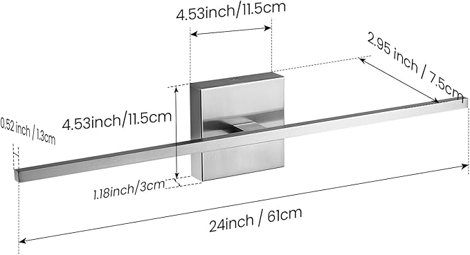 Bathroom Light Fixtures Over Mirror - 24inch Dimmable Brushed Nickel Vanity Lights for Bathroom 18W LED Vanity Light Bar 3500K Modern Wall Sconce Lighting for Mural