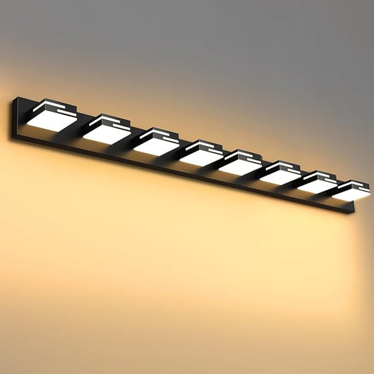 LED Modern Bathroom Vanity Light Fixtures 8-Light 55-inch 5CCT Dimmable Matte Black Vanity Lights for Bathroom Lighting Fixtures Over Mirror, with 360° Rotatable Acrylic Heads