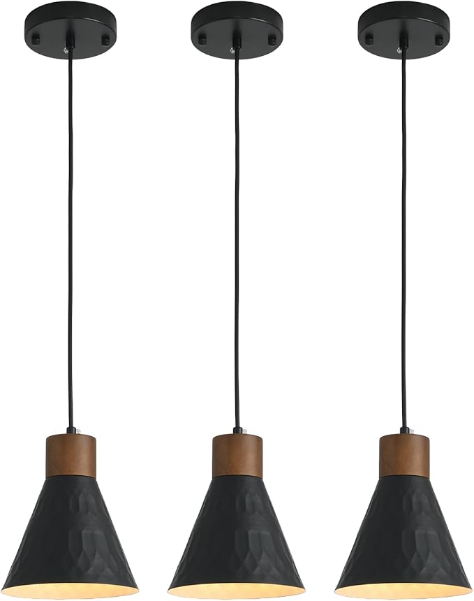 Modern Black Pendant Lights Kitchen Island, Mid Century Dome Pendant Light Set of 3, Small Industrial Hanging Pendant Lighting for Dining Room, Bedroom, Sink, Bar