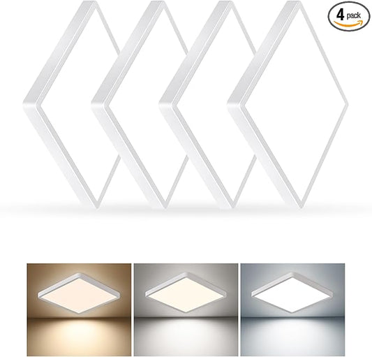 16 Inch Square LED Flush Mount Ceiling Light 4 Pack, 36W 3600LM, 3000K/4000K/6000K CCT Selectable, White Super Slim Low Profile Ceiling Light Firxtue for Bedroom/Kitchen/Living room/Dinning room