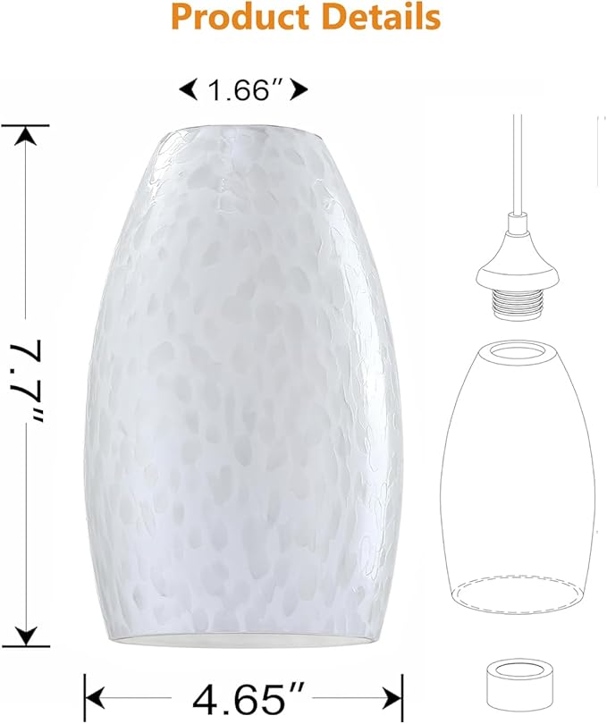 Leading Lighting 4.7" Handblow Art Glass Lamp Shade Pendant Ceiling Chandelier Wall Sconce Light Replacement Oval Glass Shade Fixture (Frosted Glass 3 Pack)