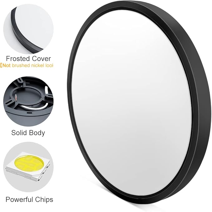 LED Flush Mount Ceiling Light Fixture, 12 Inch 24W (240W Equivalent) 2800K Warm White, 3200LM, Flat Modern Round Lighting Fixture, Black Ceiling Lamp for Kitchens, Stairwells, Bedrooms.etc.