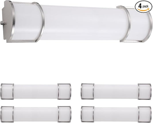 ASD LED 24" Vanity Flush Mount Light Fixture, Linear Bathroom Lighting Bar | 3CCT, Dimmable, Energy Star, ETL Listed | 25W 1950LM 3000-5000K 120V | Long Bath Wall Sconce Over Mirror | Nickel, 4 Pack
