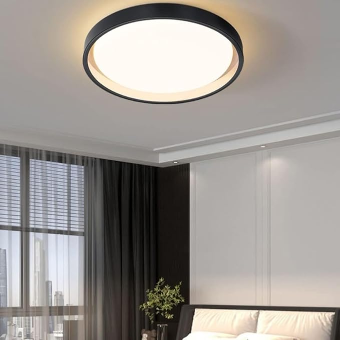 KISAD Close to Ceiling Lights Nordic Minimalist Ultra-Thin Ceiling Lamp Three-Color Dimming Ceiling Lamps Wrought Iron Mount Ceiling Light Dining Room Lighting(Black,35cm)