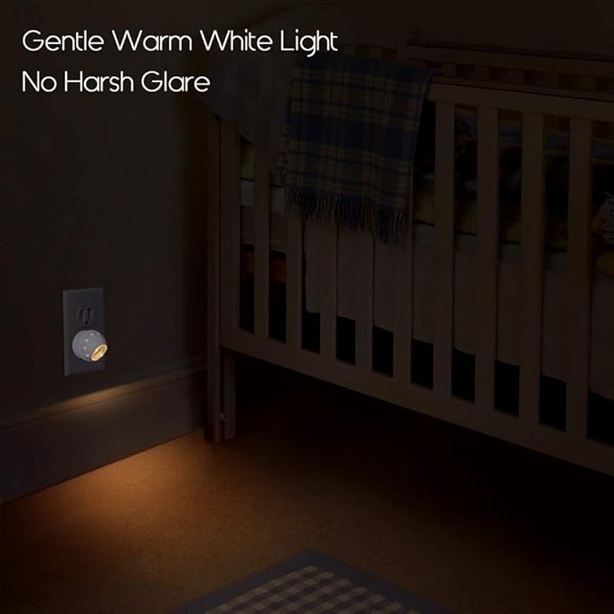 Emotionlite Plug-in Night Lights, Warm White LED Nightlight, 360° Rotation, Dusk to Dawn Sensor, Kids, Adult, Bedroom, Hallway, Bathroom,Kitchen, Stairways, Corridor, 6 Pack