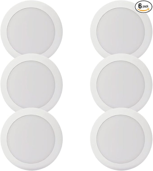7.5" Flush Mount Ceiling Light Fixtures | Round LED Disc Light | 16.5W (120W Equivalent), 120V, 4000K, ETL, Wet Location- 4/6" J-Box (Natural White, 6 Pack)