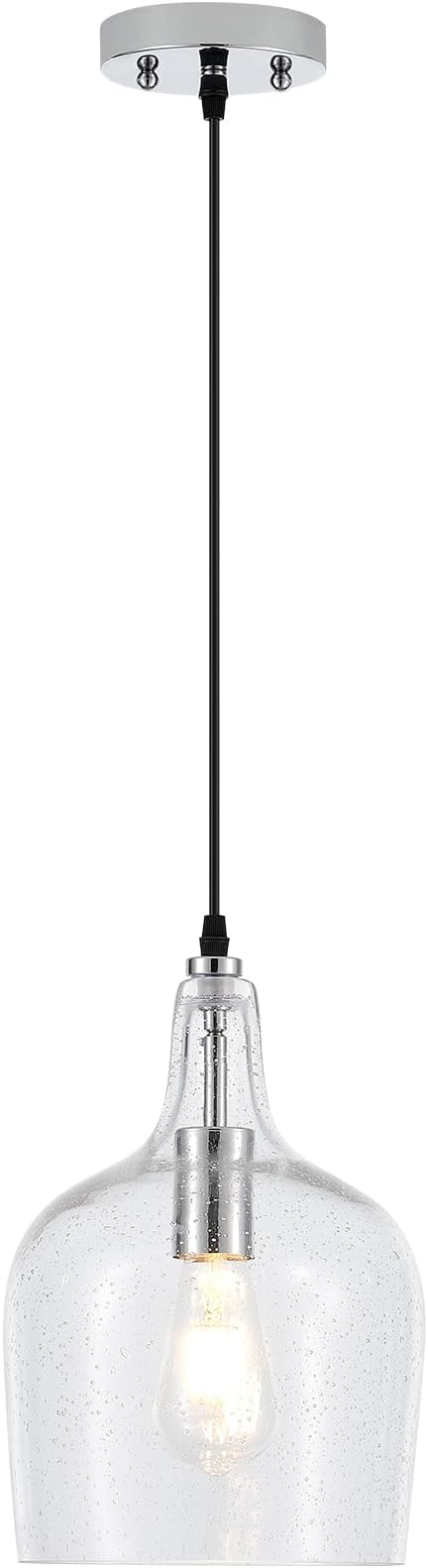 9” Chrome Seeded Glass Pendant Light Modern 1 Light Single Dome Pendent Lighting Fixtures for Kitchen Island Dining Room Hallway, UL Listed