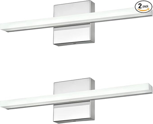 Modern LED Vanity Lights for Bathroom 2 Pack 16IN 9W Daylight White Chrome Bathroom Light Fixtures Lights Over Mirror Vanity Lighting Fixtures Vanity Light