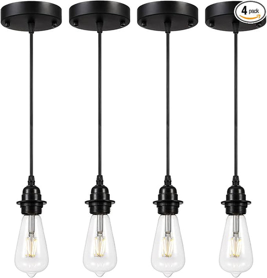 GLADFRESIT 4 Packs Industrial Kitchen Mini Pendant Light Industrial Edison Hanging Light Indoor Lighting Fixture for Dining Room Bedroom Kitchen Island (Bulb is Not Included)