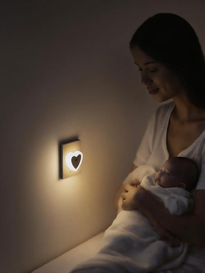 LED Night Lights Plug in(2-Pack), Dusk to Dawn Sensor Auto-On/Off, Heart Shaped Nightlight 0.5W for Bedroom, Bathroom, Kids Room, Hallway, Toilet(Warm White)