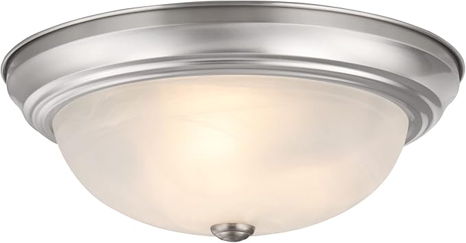 Aspen Creative 63024-09-1, 3-Light Flush Mount/Brushed Nickel Finish w/Alabaster Glass, 15" Dia., E26 Socket/60 Watts, Bulb Not Included
