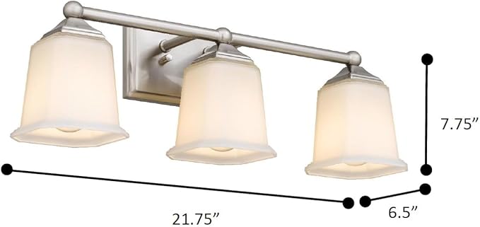 Tawson Nox Vintage 3-Light Vanity Light Modern Wall Sconce Lighting Brushed Nickel with White Glass Shade for Bathroom, Hallway, Entryway, Kitchen, Mirror, Laundry Room