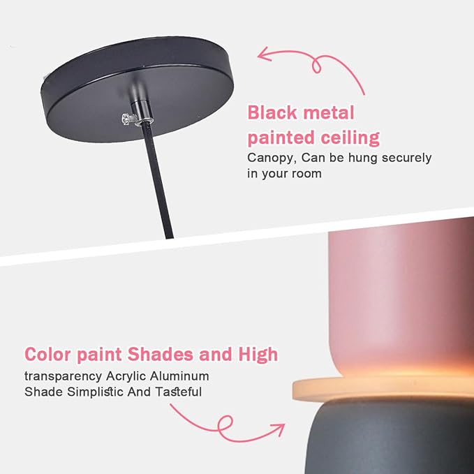 Nordic Modern Pendant Light,Colorful Pendant Light Fixture,Pink Hanging Light Fixture for Bedroom, Macaron Aluminum Finish, Mid Century Hanging Light for Kitchen Island, Dining Room
