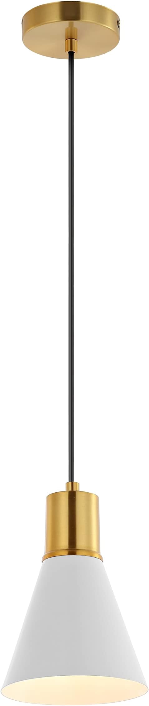 JONATHAN Y 6" White/Brass Gold 1-Light Apollo Mid-Century Modern Iron LED Pendant, Black Metal Shade, Adjustable Hanging Ceiling Light for Kitchen Island, Hallway, LED Bulb Included (JYL6131B)
