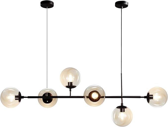 BOKT Modern 6-Light Hanging Light Glass Ball Pendant Light Kitchen Island Linear Pendant Light Dining Room Chandelier for Iving Room Dining Hall