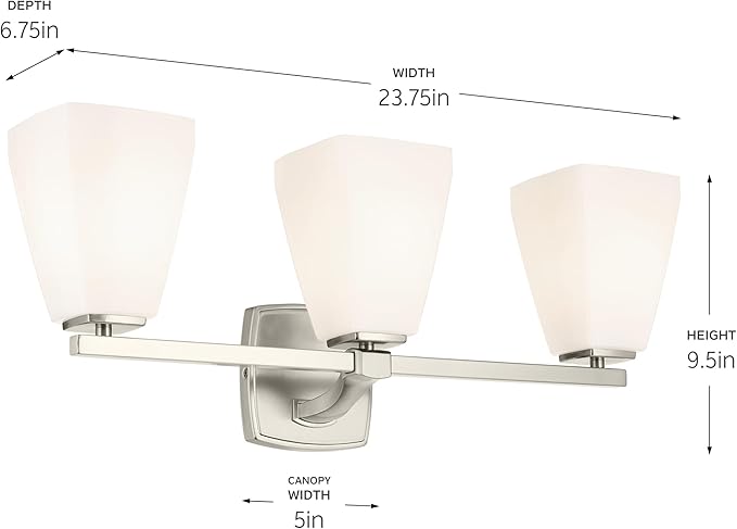 Kichler Marant 21.25" 3-Light Bathroom Vanity Light Fixture with Opal Glass in Brushed Nickel for Mirror, Modern Wall Mount Lighting (21.25" W x 9.5" H), 55216NI