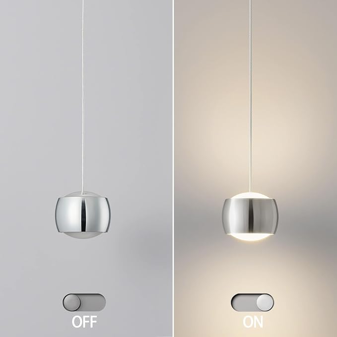 Modern LED Dimmable Pendant Light fixtures,Mini Island Pendant Lighting for Kitchen Island Dinning Room,Bedroom,Bar, Kitchen Island Ceiling Hanging Light Fixtures(Chrome-2-Pack)