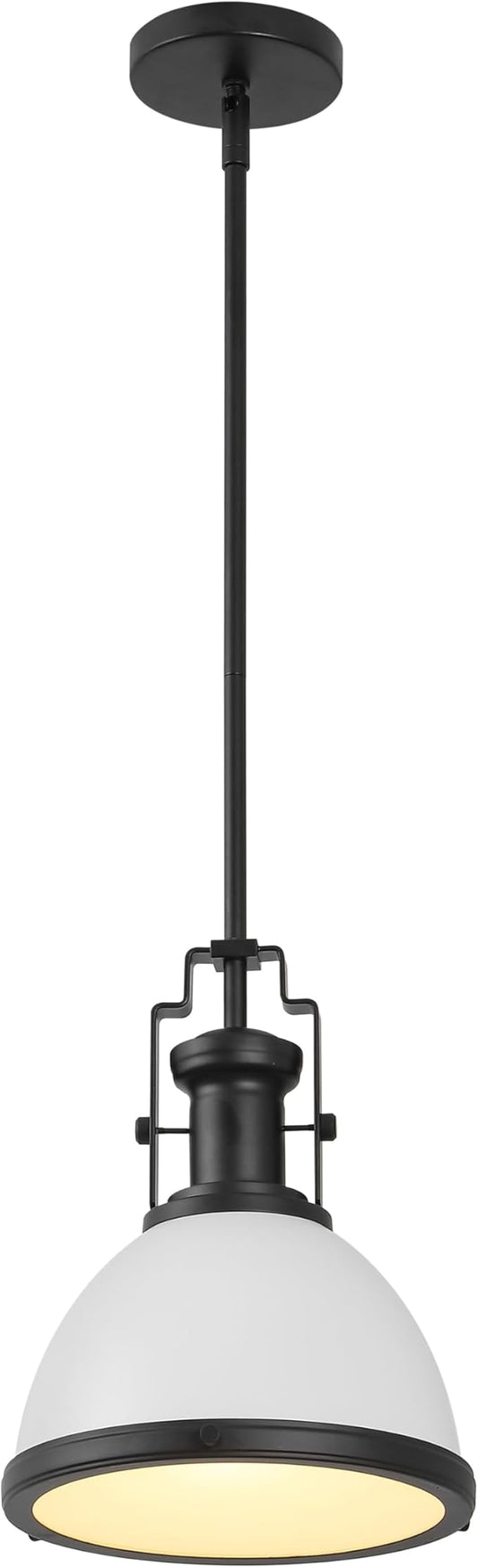 JONATHAN Y 10" Matte Black/White Modern Industrial Iron LED Dome Pendant Light, Adjustable Hanging Fixture for Kitchen Island or Entryway, Black Metal Shade, LED Bulb Included (JYL9535E)
