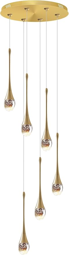 ykolupty H86 Pendant Lights Kitchen Island 6-Lights Pendant Chandelier for Dining Room Hallway Stairwell,LED Dimmable 2700K-6000K