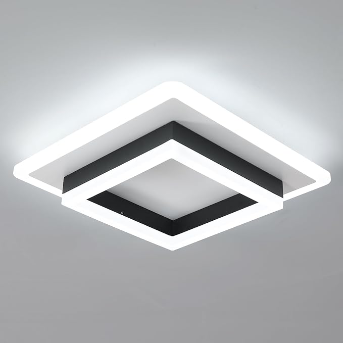 DELIPOP 30W Square Modern LED Ceiling Light, Black Flush Mount Light Fixture, 6500K Cool White Hallway Ceiling Light for Living Room Bedroom Bathroom Kitchen