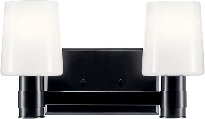 Kichler Adani 2-Light Bathroom Vanity Light Fixture with Opal Glass in Black, Modern Wall Mount Light for Powder Room or Bathroom Over Mirror (8.25" x 14.5"), 55175BK