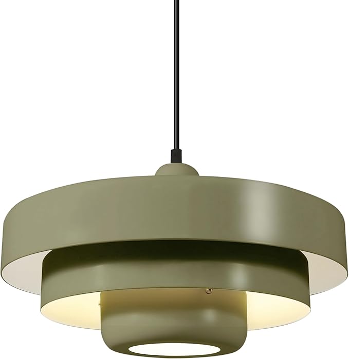 Olive Green Nordic Pendant Light, 13.8" Modern Flush Mount Ceiling Lamp for Kitchen Island, Farmhouse Hanging Light Over Dining Table, Closet, Pantry