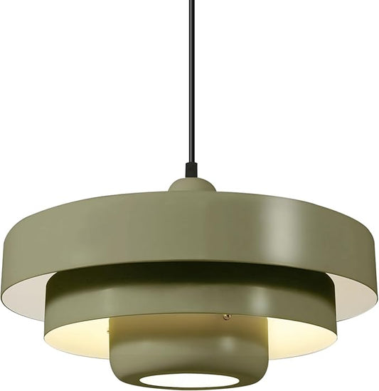 Olive Green Nordic Pendant Light, 13.8" Modern Flush Mount Ceiling Lamp for Kitchen Island, Farmhouse Hanging Light Over Dining Table, Closet, Pantry