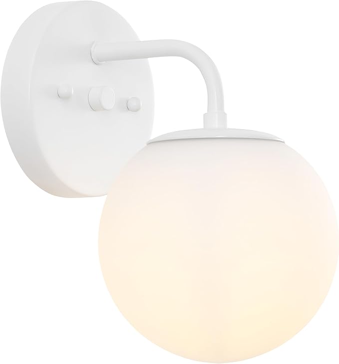 JONATHAN Y 5.75" White 1-Light Modern Globe Wall Sconce Vanity Light for Bathroom, White Frosted Glass Shade, Midcentury Parisian Bistro Wall Lamp, LED Bulb Included (JYL3534D)