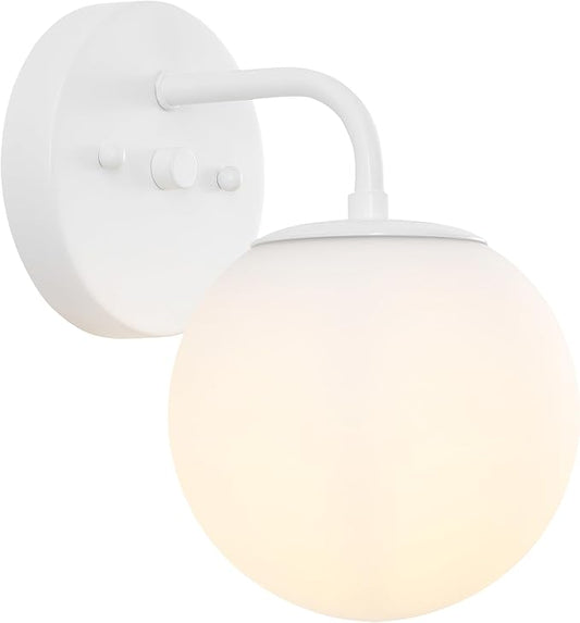 JONATHAN Y 5.75" White 1-Light Modern Globe Wall Sconce Vanity Light for Bathroom, White Frosted Glass Shade, Midcentury Parisian Bistro Wall Lamp, LED Bulb Included (JYL3534D)