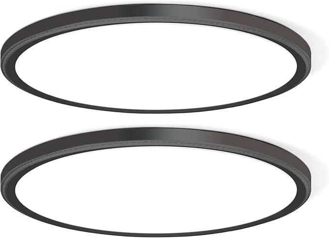 4700lm LED Flush Mount Ceiling Light, Super Slim 16 inch LED Ceiling Light, 5000K LED Ceiling Light for Bedroom, Living Room, Dining Room (Black, Two Pack)