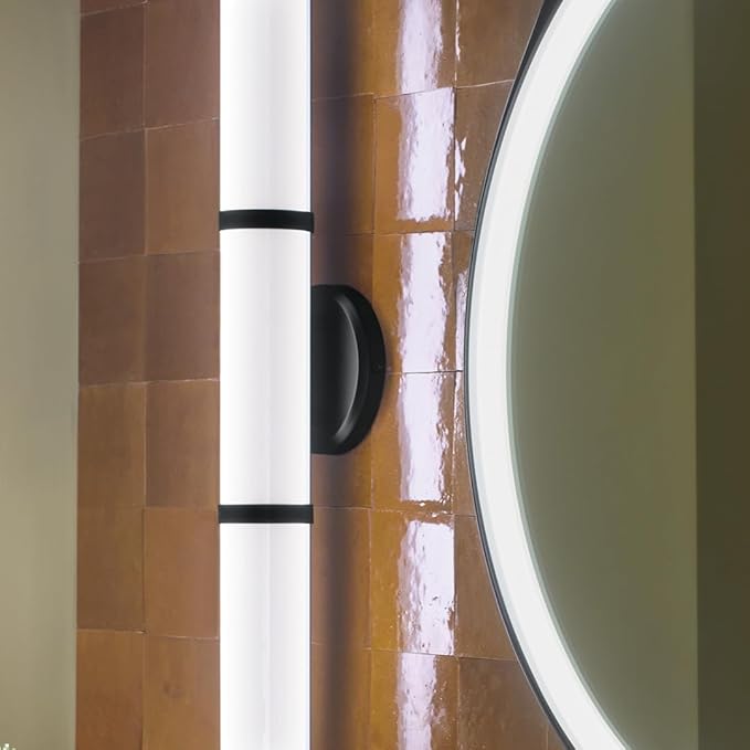 Kichler Rosh 24.25" LED Bathroom Vanity Light Fixture with White Glass in Black, Modern Minimalist Bath Bar for Mirror, Dimmable 5 CCT Selectable (24.25" W x 5" H), 55188BKLED