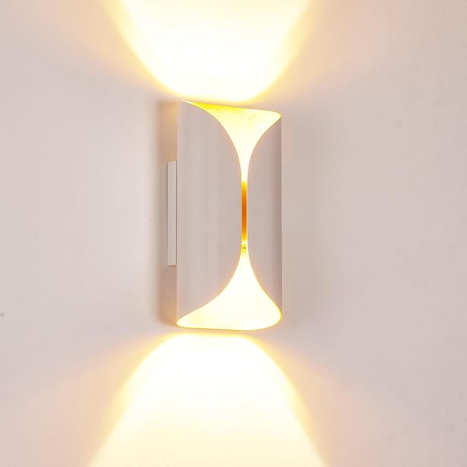 2pack White&Gold Wall Lights Modern up and Down LED Living Room Wall Light, IP65 Waterproof, 2700K-5000K 5 Color Selectable, 1200LM, 120V, CRI90+, 5-100% Dimmable, ETL FCC