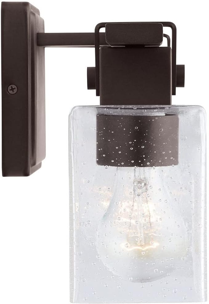 Capital Lighting 139124OR-498 Graham Unique Rectangular Clear Seeded Glass Bath Vanity Wall Mount, 2-Light 200 Total Watts, 8" H x 16" W, Oil Rubbed Bronze