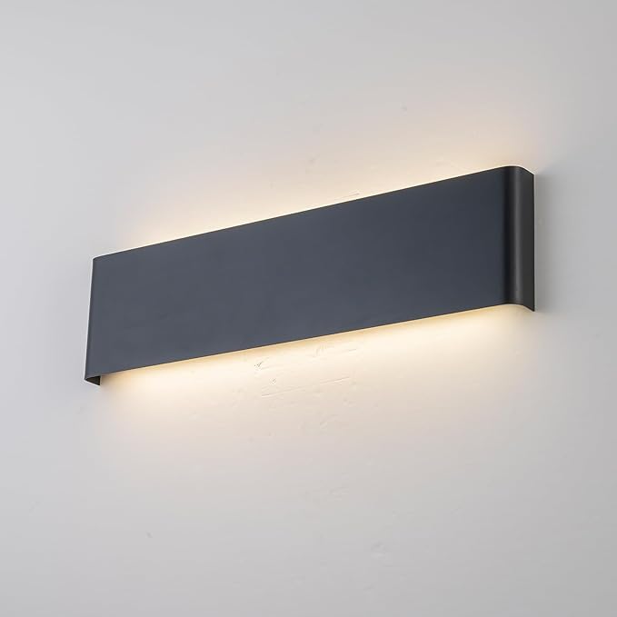 Nigaut 21.6'' LED Wall Sconces 2 Pack, 24W 5CCT Black Bathroom Vanity Lights, 3000K-6500K Hardwired Up and Down Wall Lights for Bedroom Hallway Stairwell