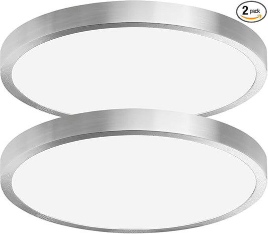 Hlite Dimmable 2pack 12 inch Flush Mount LED Ceiling Light Fixture,24W 2600LM Super Slim 3000K/4000K/5000K 3CCT Selectable,Dimmable Flush Mount Ceiling Light for Kitchen,Bedroom (Brushed Nickel)