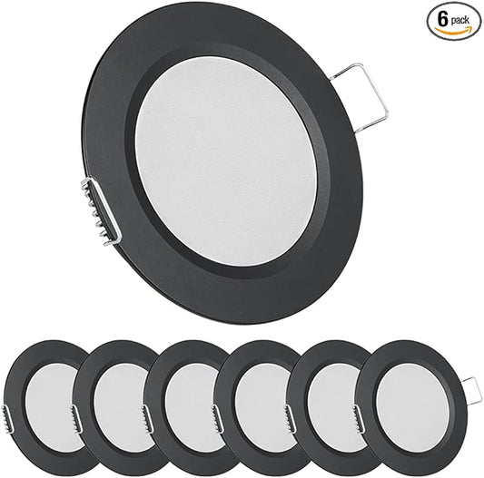 acegoo RV 2.75" Recessed LED Ceiling Light 12V Ultra-Thin Puck Light, Dimmable RV Lights Interior for Camper Van Truck Motorhome Boat Sailboat Roof Under Cabinet Lighting, 6 Pack (Black,Warm White)