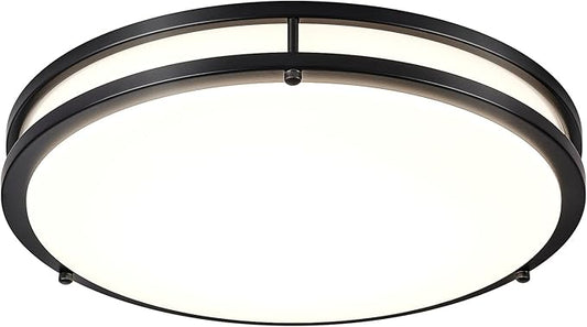 DLLT Flush Mount LED Ceiling Light: 16 Inch 5CCT (3000K-6000K) & Dimmable Ceiling Light Fixtures for Bedroom Hallway - 36W Modern Black Super Bright Kitchen Lighting Fixtures Ceiling