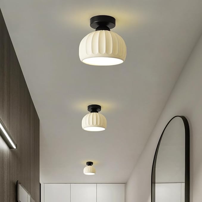 Semi Flush Mount Ceramic Ceiling Light，Easy to Install Hallway Farmhouse Light，Small Ceiling Light for Bedroom，Dining Room，Kitchen，Entryway Porch Foyer，with E26 Base