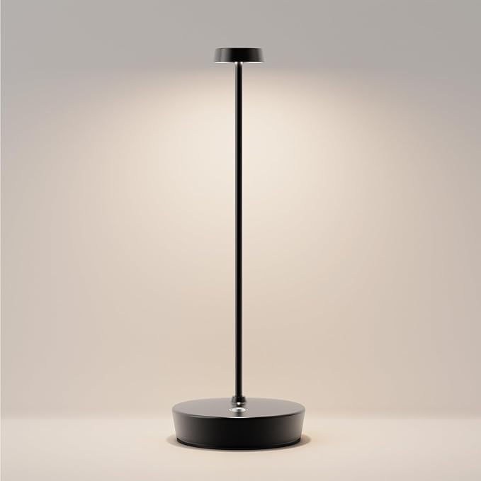 Cordless LED Table Lamp，Rechargeable Battery Desk Lamps, 3 Color Stepless Dimmable Metal Battery Table Lamps, Portable Table Light for Indoor/Outdoor/Restaurants/Bedroom/Bar