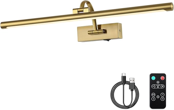DESOOP Wireless Picture Lights with Remote and Timer Rechargeable Brass Gallery Lighting Battery Operated Art Lights Over Frame Portrait 5W 24'' Inch Warm White