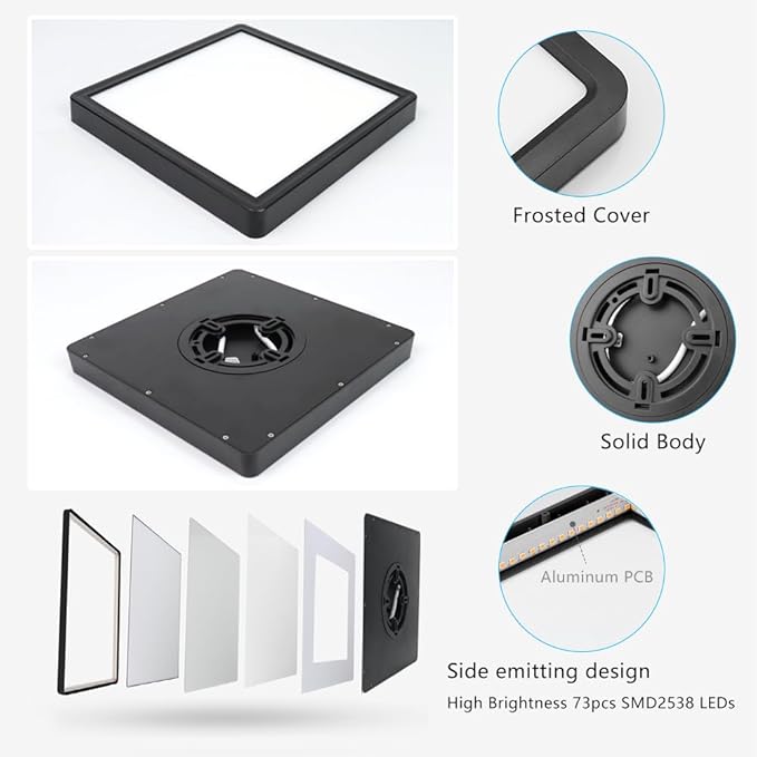 9Inch 18W Square LED Ceiling Light Fixtures Flush Mount, 4000K Natural White Ceiling Lamp, Surface Mount Modern Ceiling Lights, Slim Flat Panel Lighting for Bedroom, Kitchen, Bathroom Etc.Black