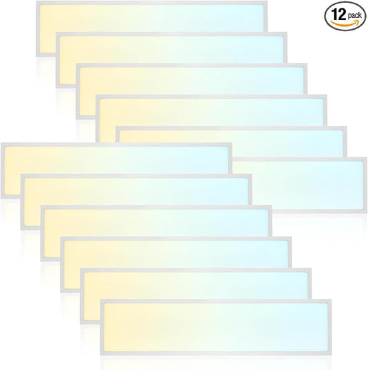 LUXRITE 1x4 FT LED Backlit Flat Panel Light, 5CCT 3000K-6500K, 5 Wattage Adjustable 20W-40W, 2500-5000 Lumens, Dimmable, Drop Ceiling Troffer Light, Damp Rated, DLC Premium, IC & ETL Listed (12 Pack)