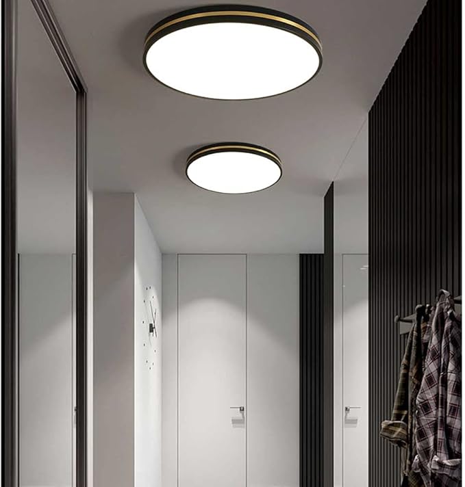 Black Minimalist LED Ceiling Light Nordic Luxury and Dimmable Flush Mount Fixture Modern Ultra-Thin Ceiling Lamp for Bedroom, Living Room, Balcony, Hallway Lighting