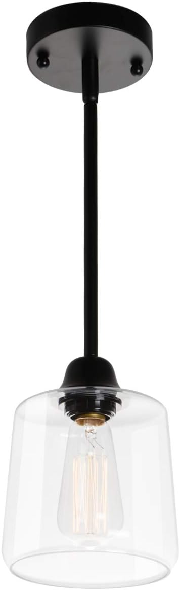 VILUXY Vintage Glass Pendant Light, Single Hanging Pendant Lighting, Black with Clear Glass Shade Classic for Farmhouse, Entryway, Dining Room, Kitchen Island, Foyer