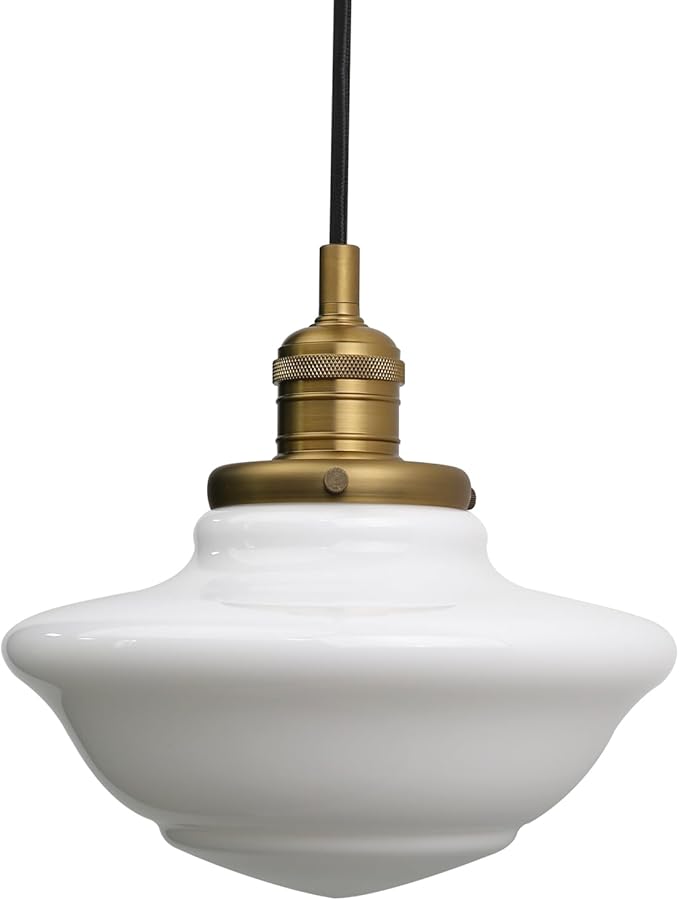 Pathson Modern Pendant Light with Milk White Glass, Vintage Ceiling Pendant Lighting Adjustable Textile Cord, Frosted Ceiling Fixture Lamp for Living Room Bedroom Kitchen Dining Room