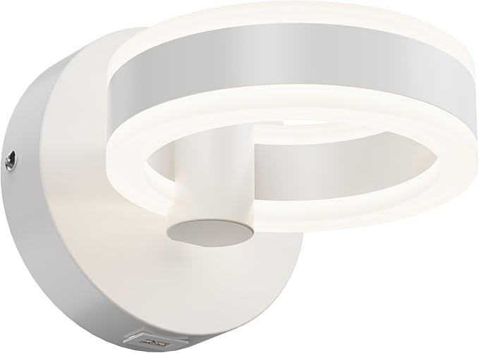 LED Wall Sconces with ON/Off Switch, White Rotatable Hardwired Wall Light Fixtures, Built in USB Charging Port, Modern Wall Decor for Bed Lighting.
