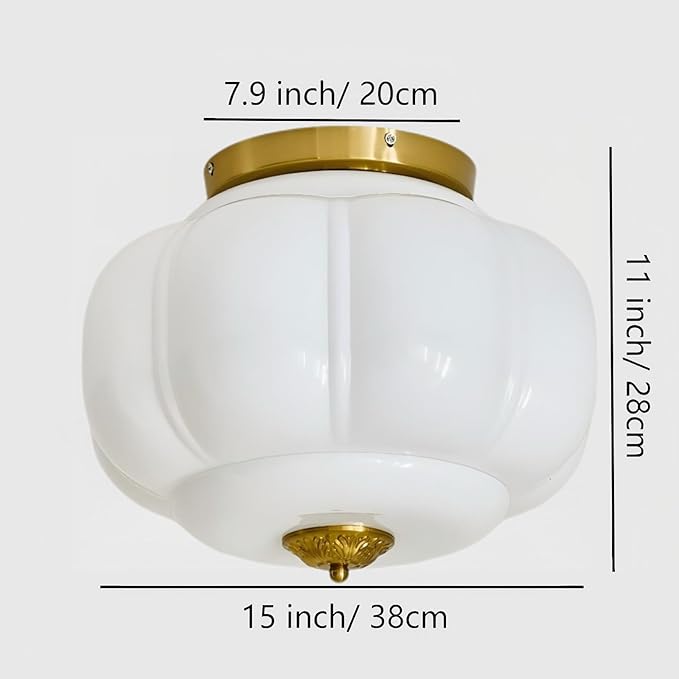 LIGHTLAND Milk Glass Ceiling Light, 15 Inch 3-Light Metal Glass Flush Mount Ceiling Light Fixture for Entryway, Hallway, Living Room, Bedroom (Style C, White)